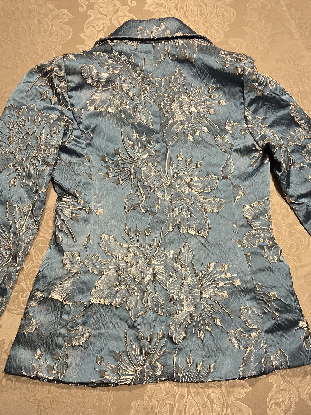Novaluxe Blue Floral Brocade Blazer - Picture 3 of 5
